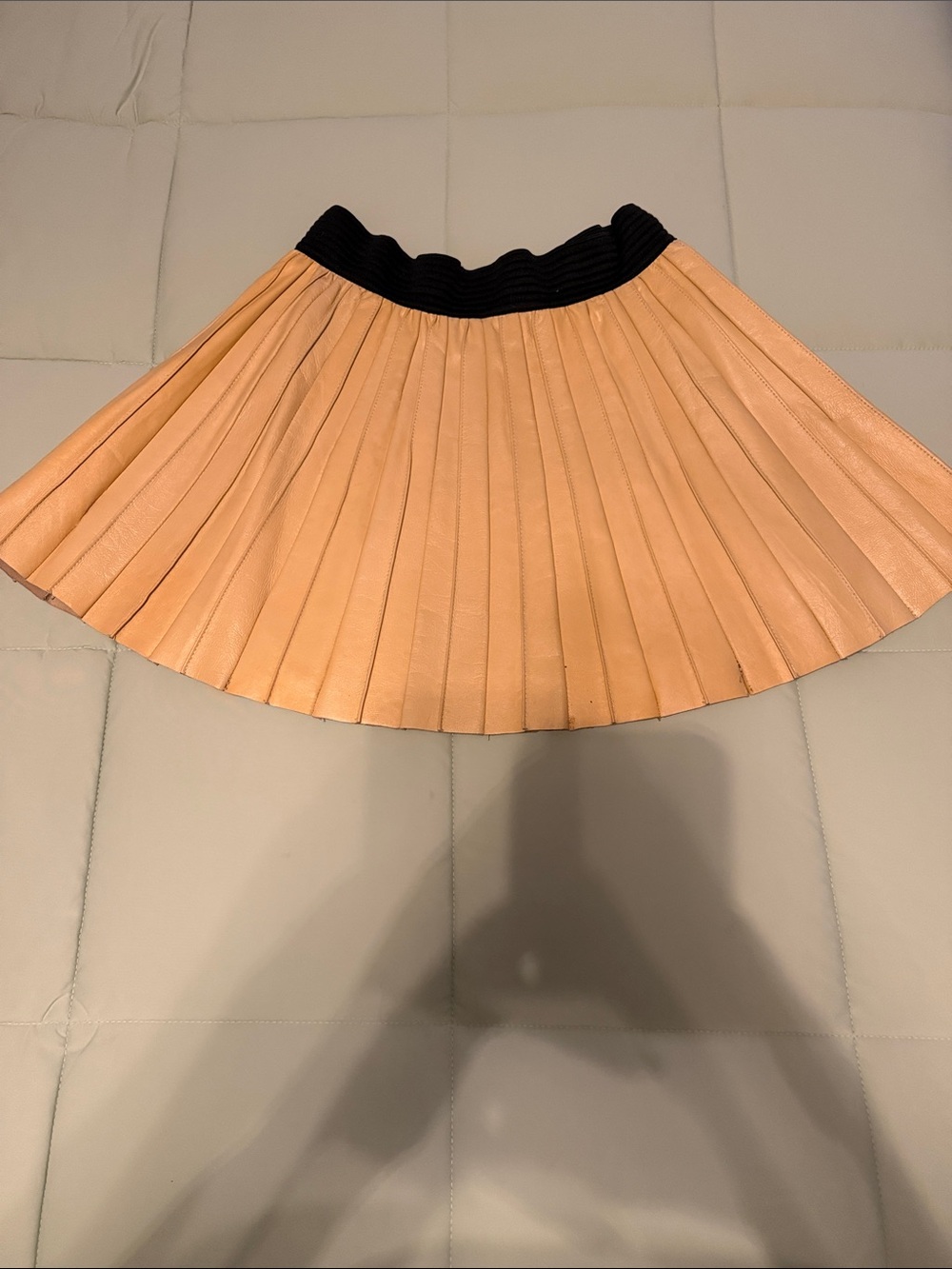 Parker Tan Pleated Skater Skirt with Black Waistband